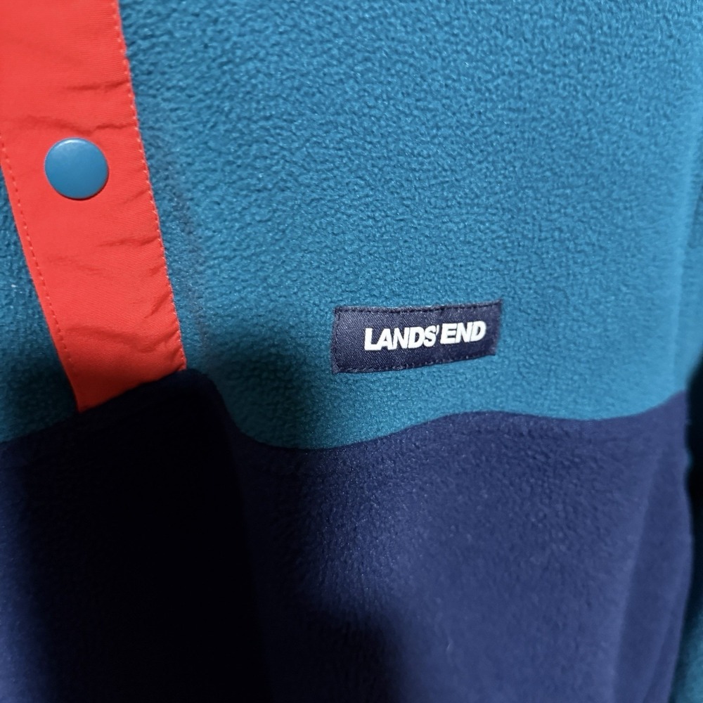 Lands End Mens Medium Fleece Sweatshirt Shirt Quarter Snap Pullover Pockets Blue - Picture 3 of 7